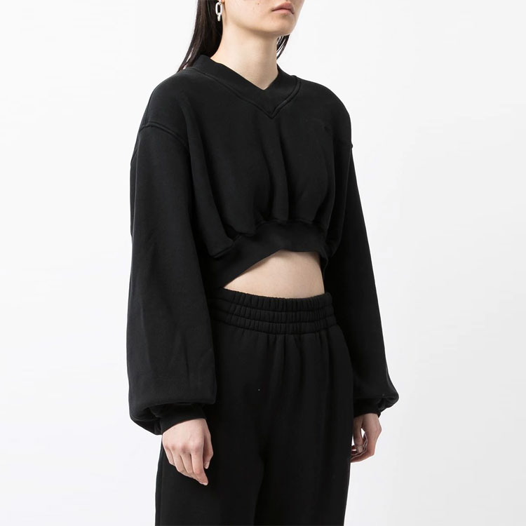 Purchase (W) 알렉산더 왕 V넥 로고 자수 크롭 스웨트셔츠 블랙 1CC4211507-001