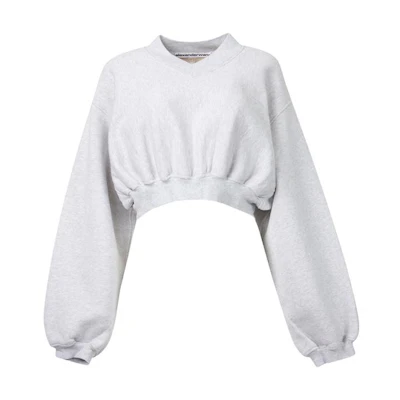 (Women) Alexander Wang V-Neck Logo Embroidered Crop Sweatshirt Grey 1CC4211507-050