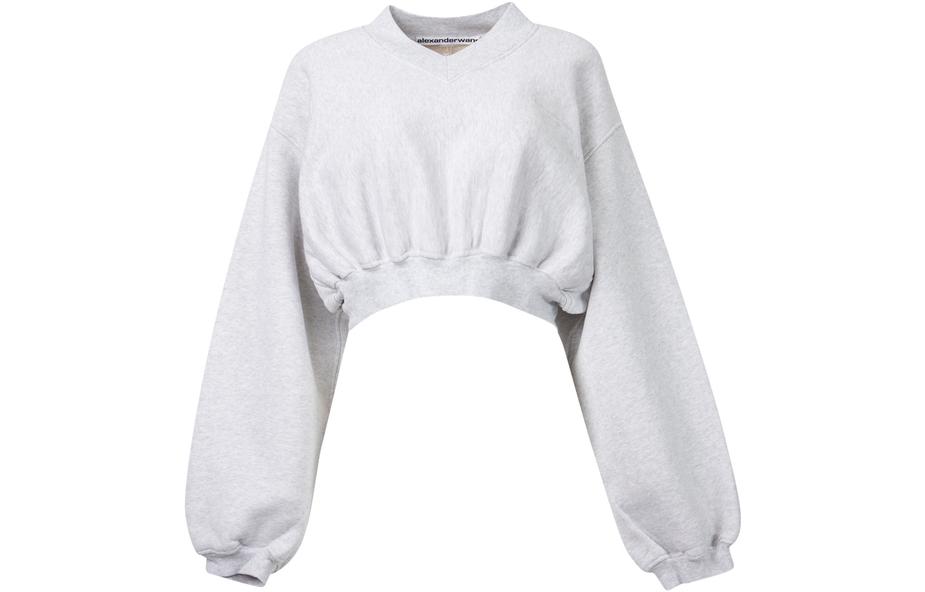 Order (Women) Alexander Wang V-Neck Logo Embroidered Crop Sweatshirt Grey 1CC4211507-050