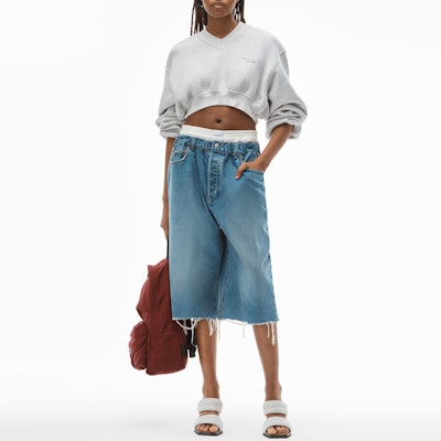 (Women) Alexander Wang V-Neck Logo Embroidered Crop Sweatshirt Grey 1CC4211507-050 Lookbook (Women) Alexander Wang V-Neck Logo Embroidered Crop Sweatshirt Grey 1CC4211507-050