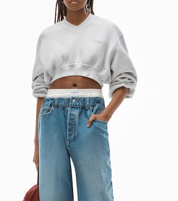 (Women) Alexander Wang V-Neck Logo Embroidered Crop Sweatshirt Grey 1CC4211507-050 Purchase (Women) Alexander Wang V-Neck Logo Embroidered Crop Sweatshirt Grey 1CC4211507-050
