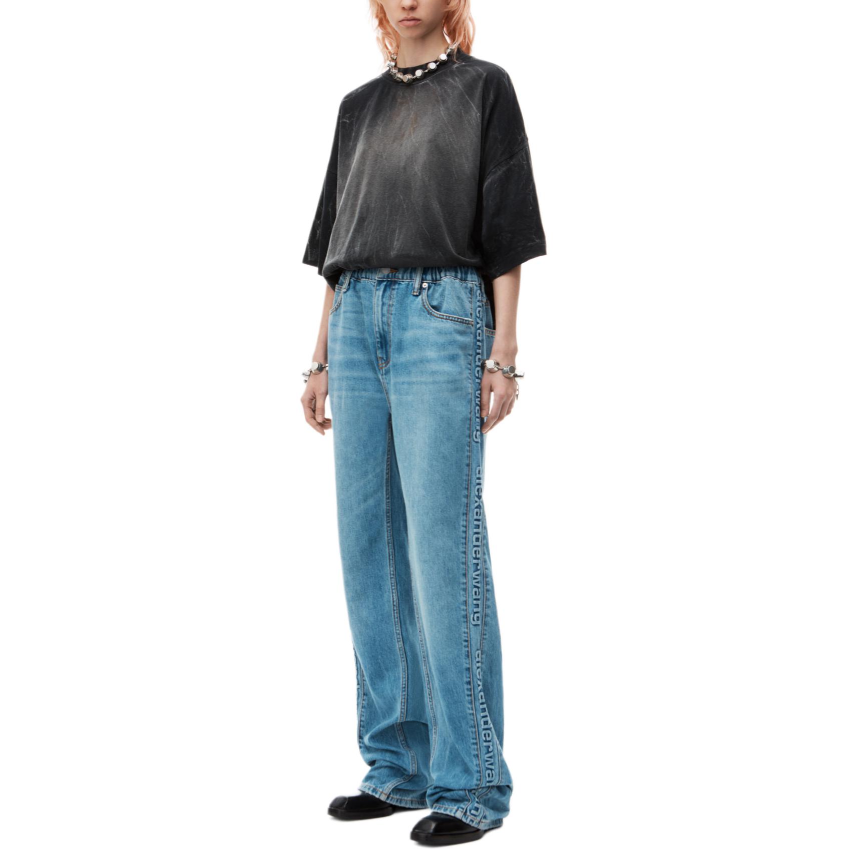 (Women) Alexander Wang Washed Distressed Zipper Wide-Leg Jeans  Blue 4DC3244397-486 圖 3