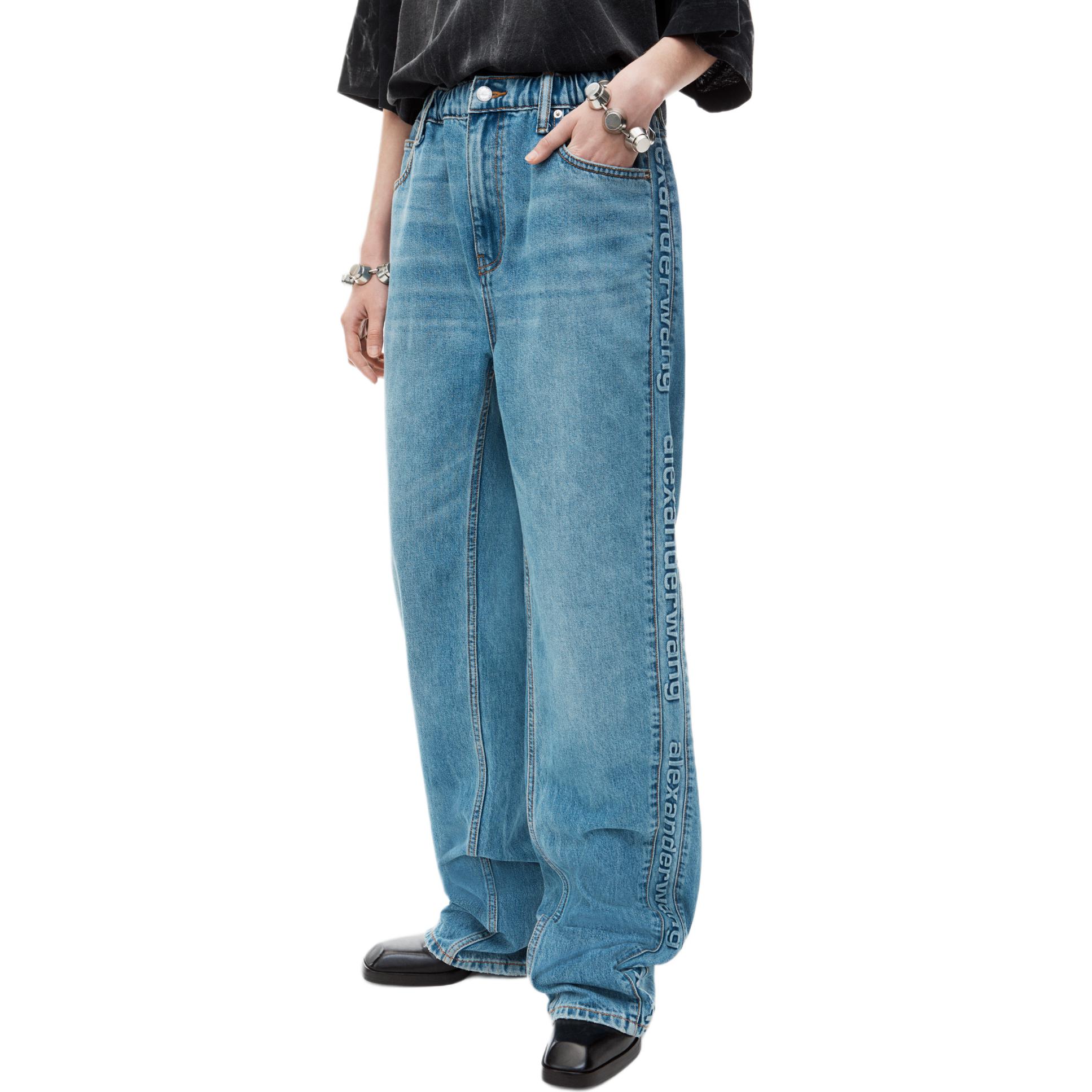 (Women) Alexander Wang Washed Distressed Zipper Wide-Leg Jeans  Blue 4DC3244397-486 圖 4