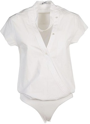 (W) Alexander Wang Baju Bodysuit Lengan Pendek Putih Kapas 4W487007P7-100 Order (W) Alexander Wang Baju Bodysuit Lengan Pendek Putih Kapas 4W487007P7-100