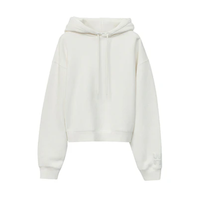(Women) Alexander Wang White Fleece Pullover Hoodie with Cuffed Logo Trim 4CC1202025-100