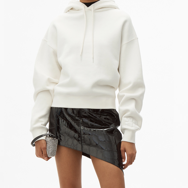 (Women) Alexander Wang White Fleece Pullover Hoodie with Cuffed Logo Trim 4CC1202025-100 圖 3