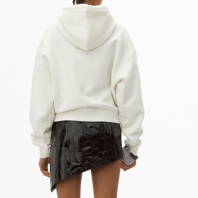 (Women) Alexander Wang White Fleece Pullover Hoodie with Cuffed Logo Trim 4CC1202025-100 圖 4