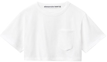 (Women) Alexander Wang White Logo Cropped Short Sleeve Tee 1W491145X1-100 (Women) Alexander Wang White Logo Cropped Short Sleeve Tee 1W491145X1-100