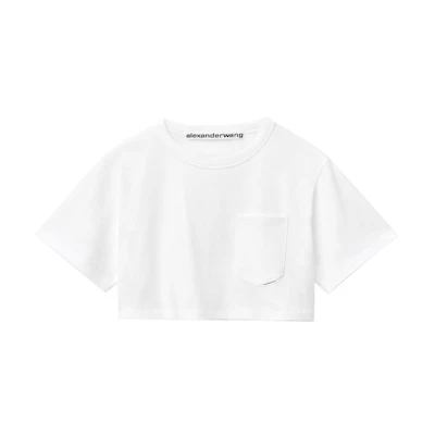 (Women) Alexander Wang White Logo Cropped Short Sleeve Tee 1W491145X1-100