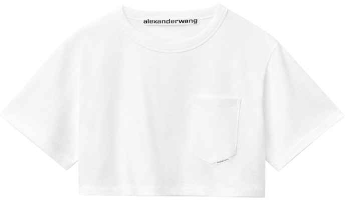 (Women) Alexander Wang White Logo Cropped Short Sleeve Tee 1W491145X1-100 Order (Women) Alexander Wang White Logo Cropped Short Sleeve Tee 1W491145X1-100