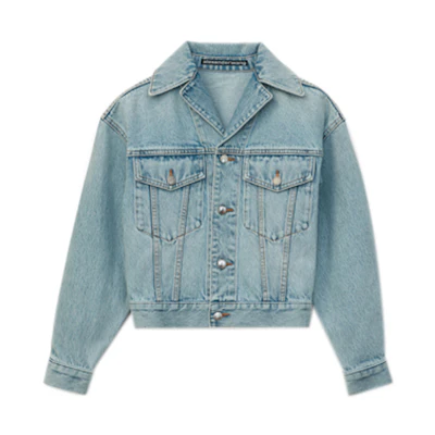 (Women) Alexander Wang Women’s Light Blue Denim Jacket with Leather Logo Patch 4DC2202702
