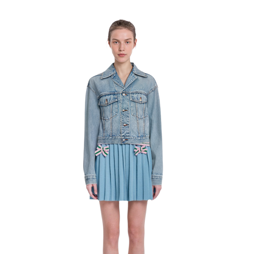 Lookbook (Women) Alexander Wang Women’s Light Blue Denim Jacket with Leather Logo Patch 4DC2202702
