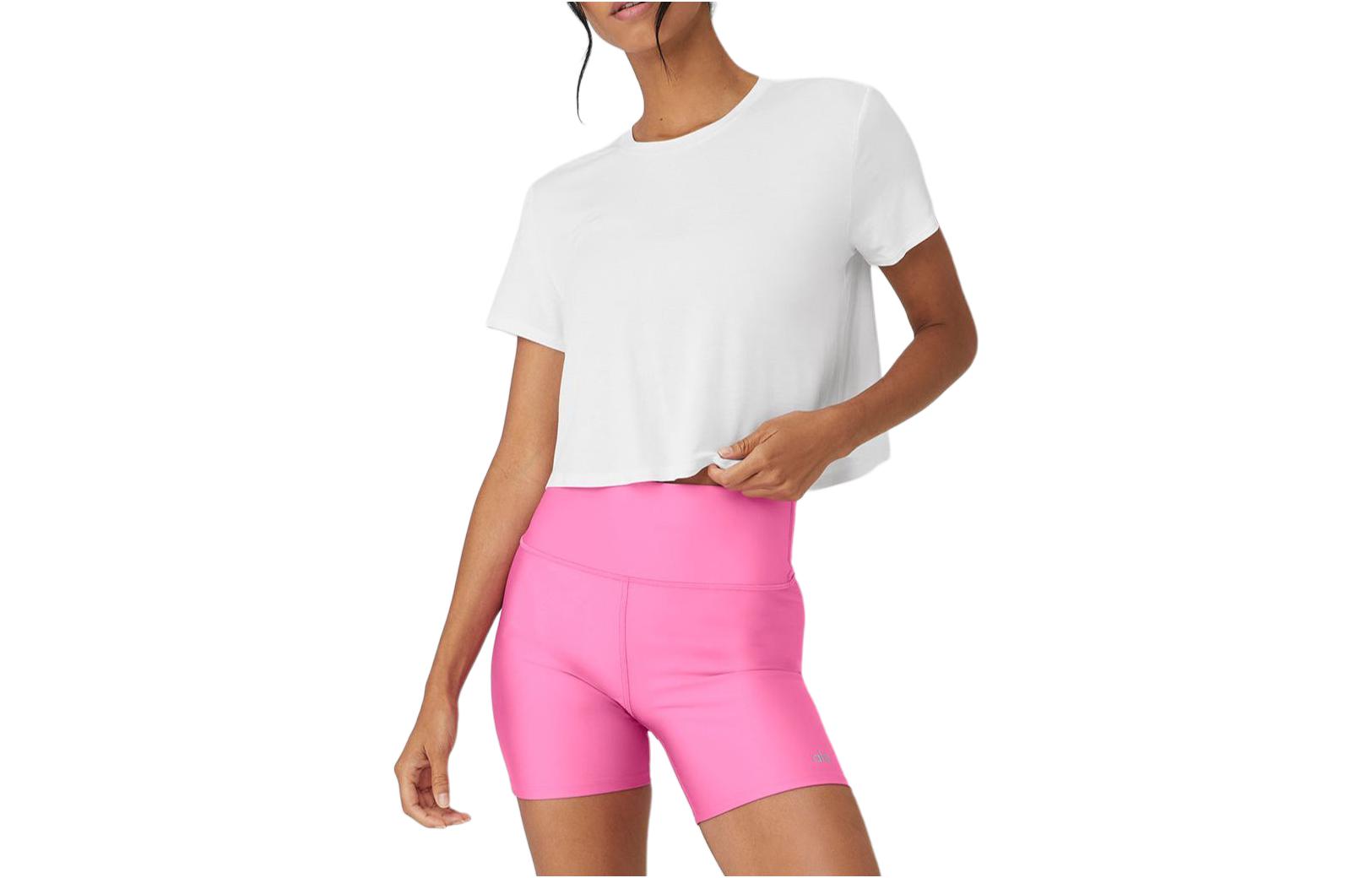 (Women) ALO Cropped Plain Crewneck Pullover Short Sleeve T-Shirt. W1444R