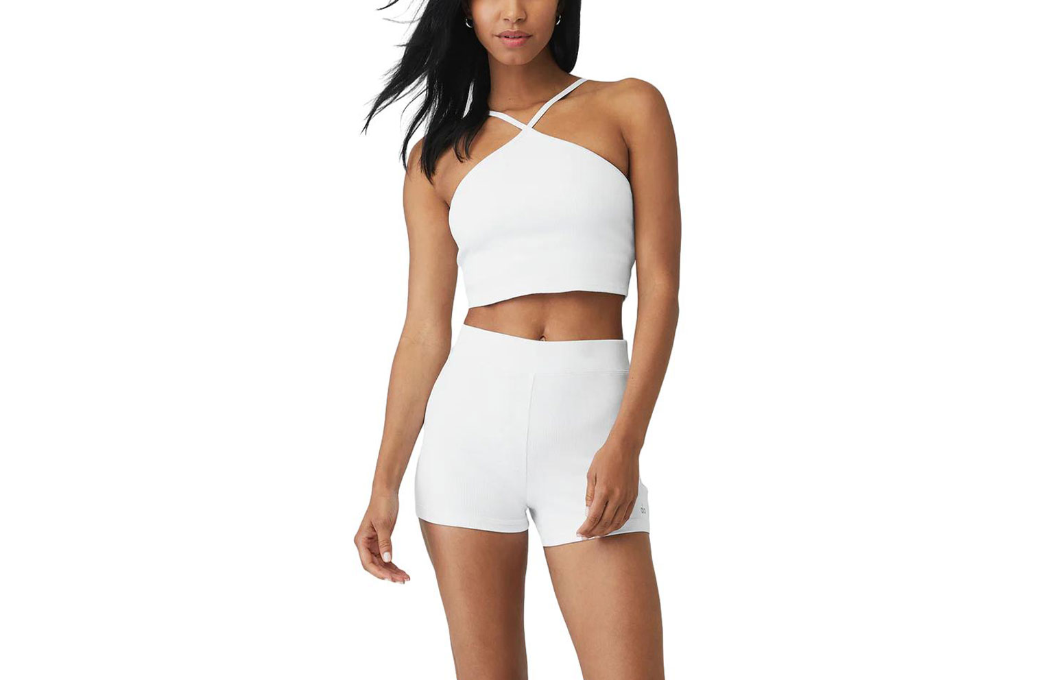 (Women) ALO Plain Ribbed Crossed Cropped Tank Top W9567R