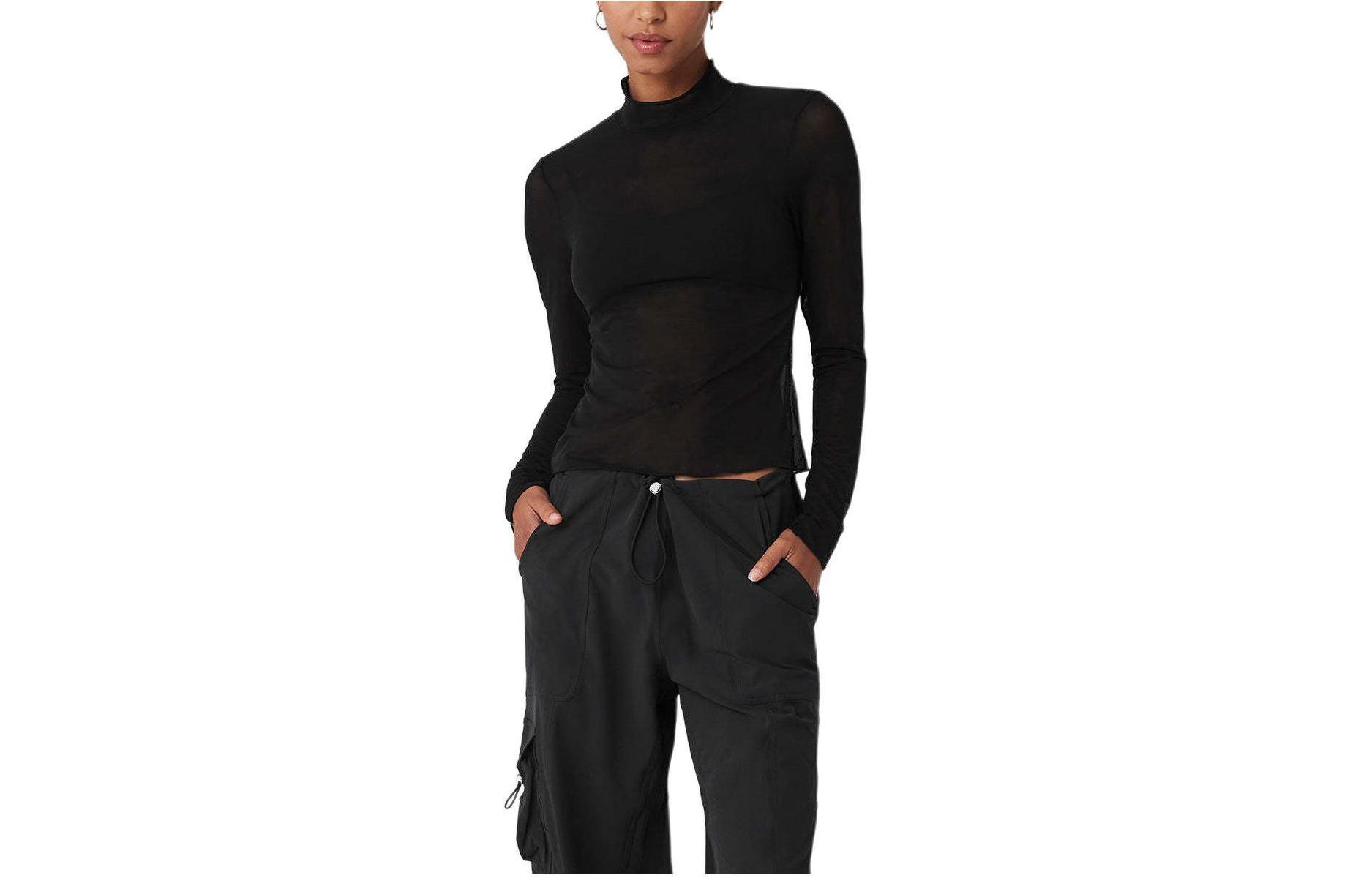 (Women) ALO Sheer Mesh Long Sleeve T-Shirt Black W3811R