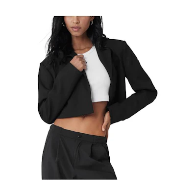 (Women) Alo Yoga Black Cropped One-Button Blazer Long Sleeve. W4600R