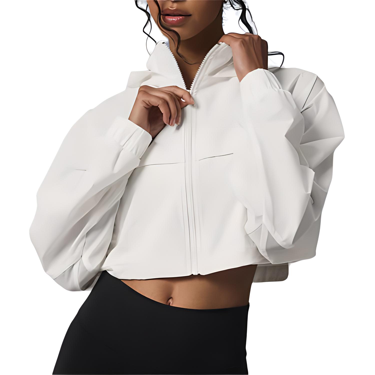 (Women) Alo Yoga  Lightweight Solid Color Cropped Zip-Up Hoodie Jacket. w4575r