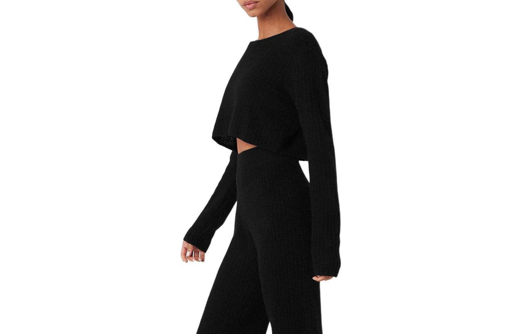 (Women) Alo Yoga  Solid Waffle Knit Cropped Cashmere Sweater. W3742R