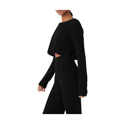 (Women) Alo Yoga Solid Waffle Knit Cropped Cashmere Sweater. W3742R