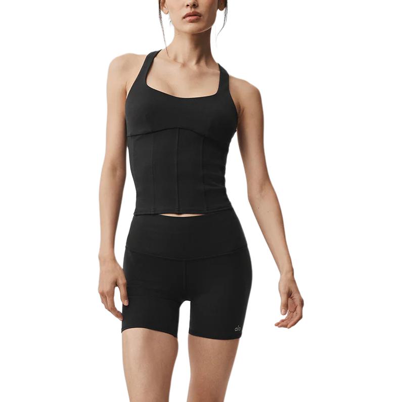 (Women) Alo Yoga Airbrush Logo Print Slim Fit Crop Sports Tank Top W9943R