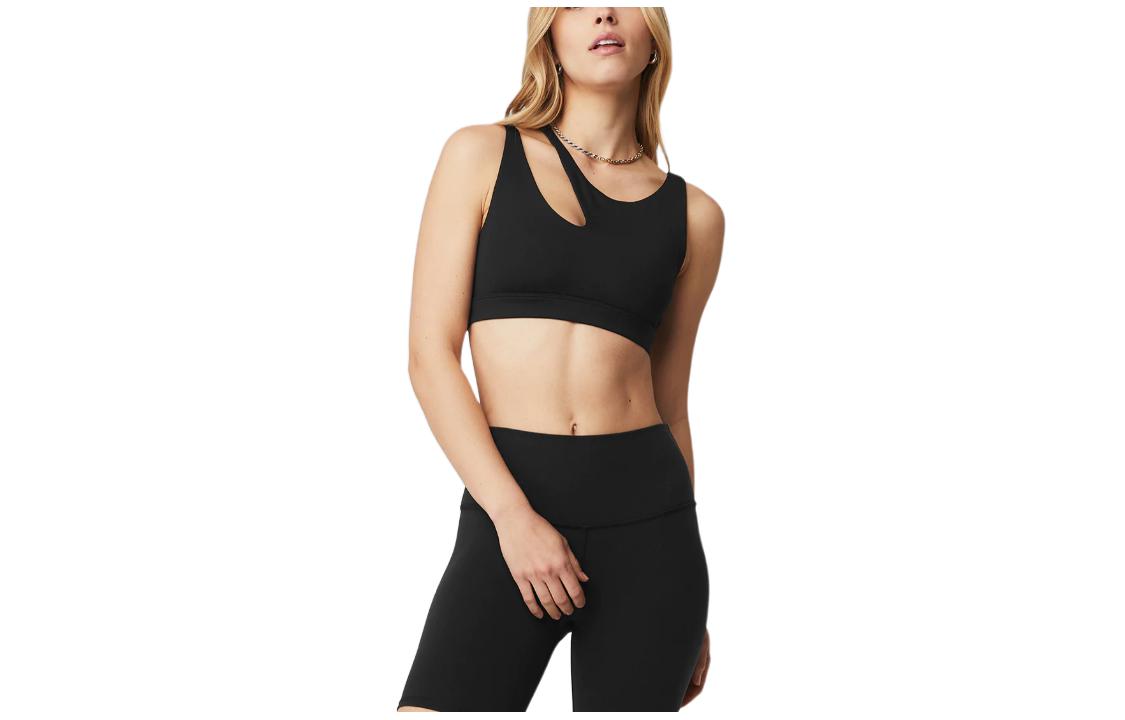 (Women) Alo Yoga Black Moisture-Wicking Breathable Crew Neck Bra for Women W9125R