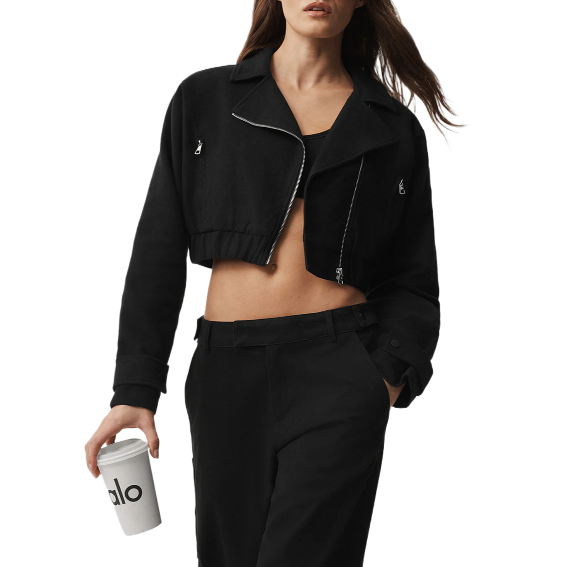 (Women) Alo Yoga Cosmopolitan Short Fitted Zip-Up Cropped Jacket Solid Color W4745R