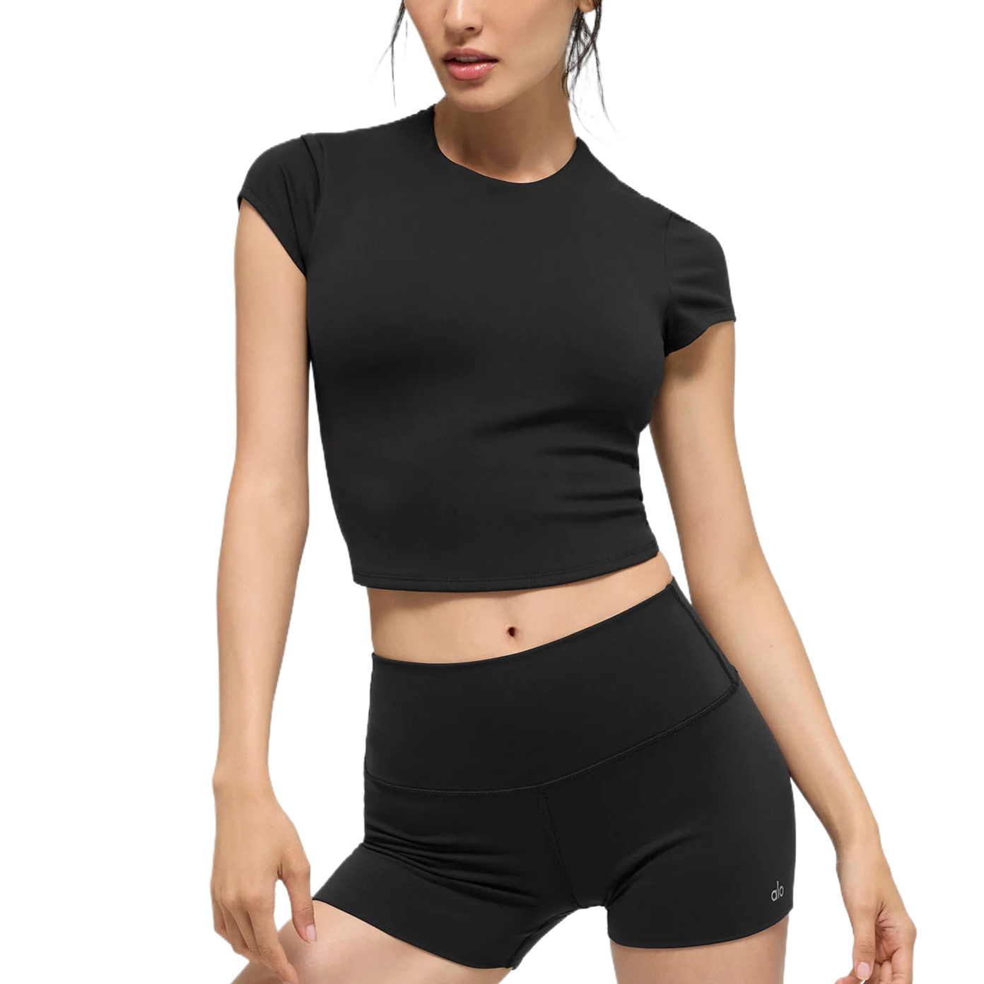 (Women) Alo Yoga Cropped Crew Neck Basic Short Sleeve T-Shirt W1479R