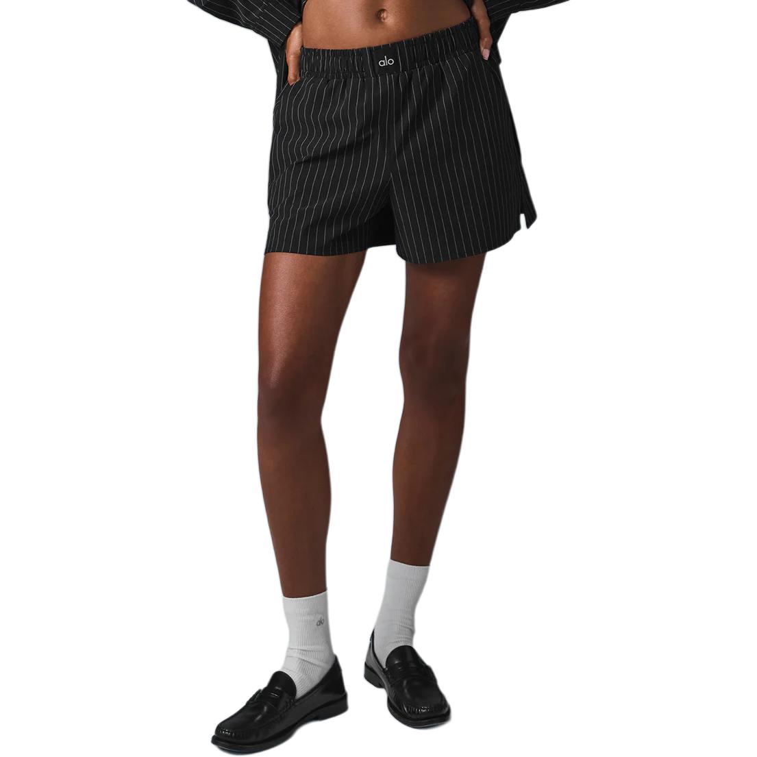 (Women) Alo Yoga Daylight Striped Relaxed Tennis Shorts Women’s Black/Titanium W6453R
