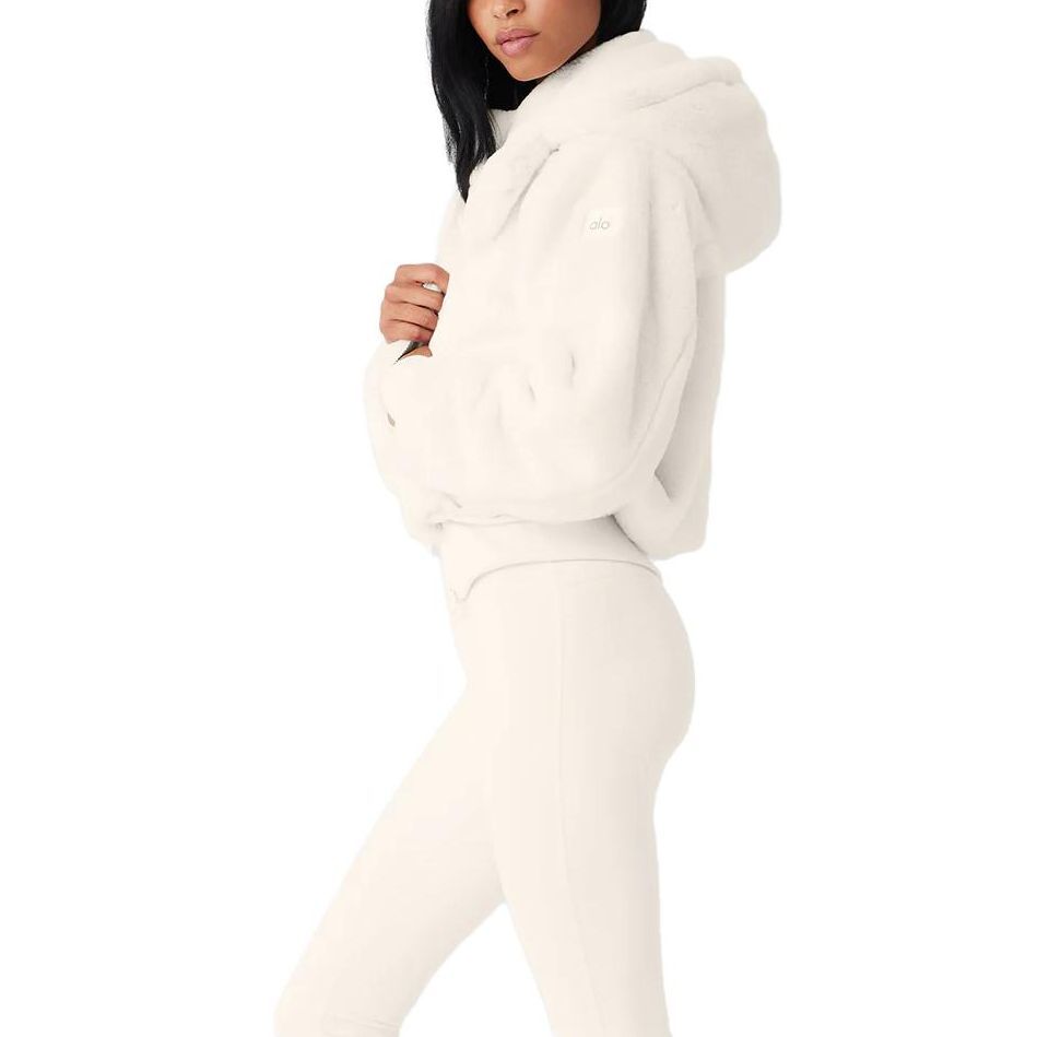 Sizing (W) Alo Yoga Jaket Wanita Bulu Tiruan Foxy dengan Hood Boleh Tanggal. W4429R