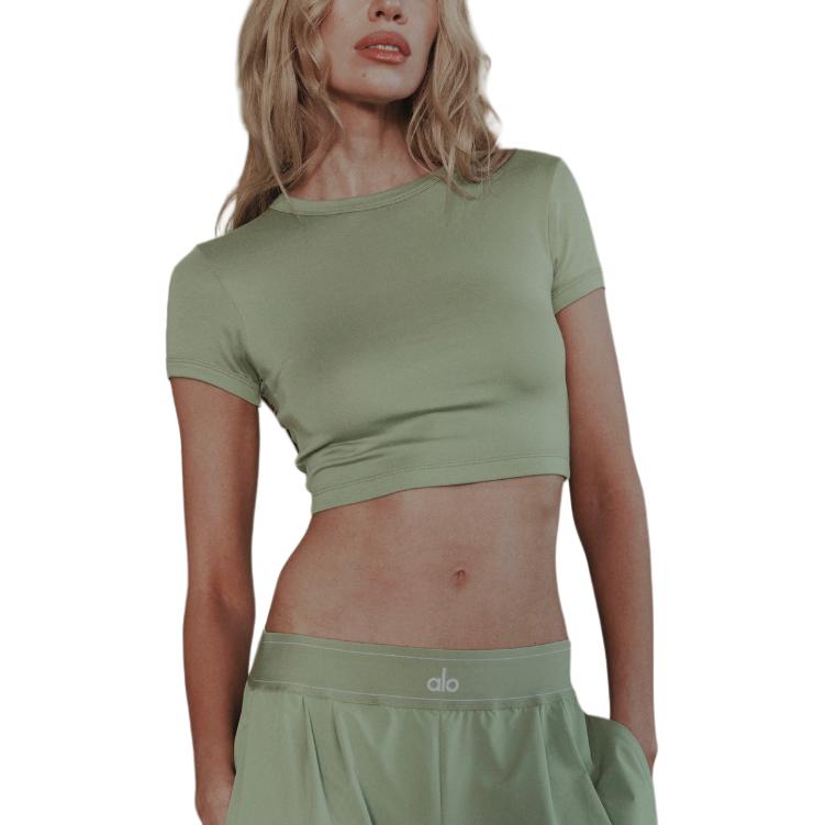(Women) Alo Yoga Fitted Solid Color Crew Neck Short Sleeve T-Shirt W1511R