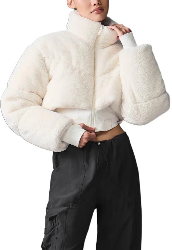 women-alo-yoga-fleece-mock-neck-zip-up-cropped-loose-fit-jacket-solid-color-w4637-r