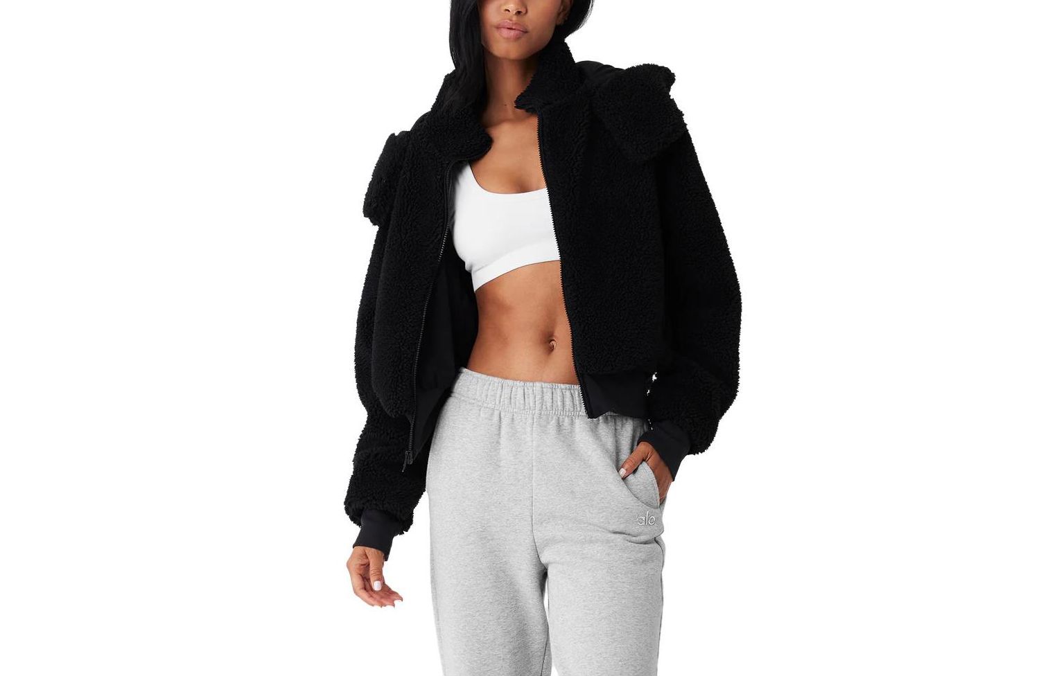 Cheap (W) Alo Yoga Foxy Sherpa可拆卸帽羊羔绒夹克 休闲纯色外套. W4313R