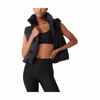 (Women) Alo Yoga Gold Rush Puffer Vest Zip-Up Hooded Solid Slim Fit. W4469R