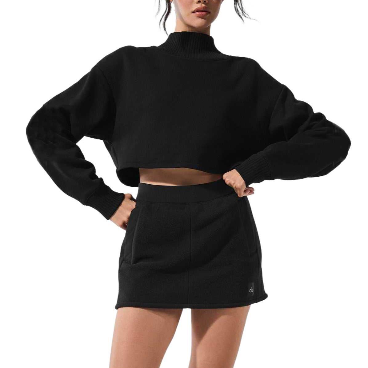 (Women) Alo Yoga High-Neck Loose Fit Cropped Plain Top. W3875R
