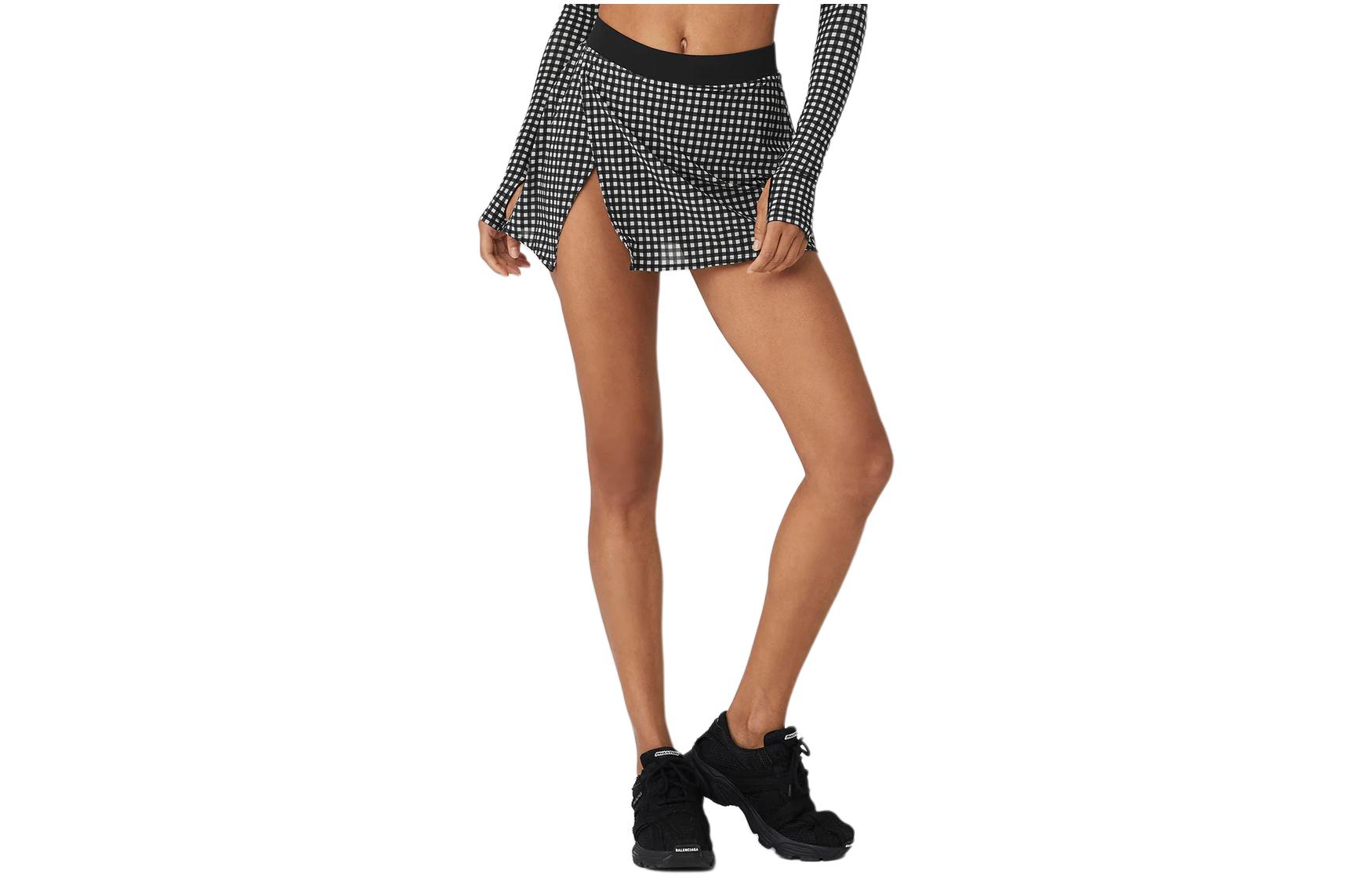 (Women) ALO Yoga Knit Sheer Mesh Plaid Mini Skirt W6345R