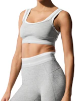 (Women) Alo Yoga Logo Sports Bra Athletic Heather Grey/White W9873R (Women) Alo Yoga Logo Sports Bra Athletic Heather Grey/White W9873R