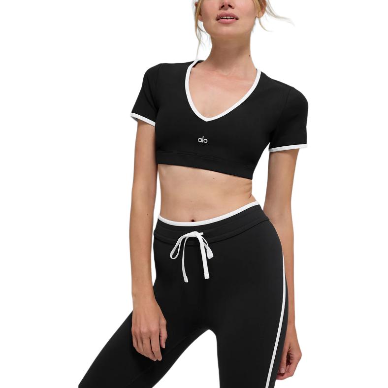 (Women) Alo Yoga Logo V-Neck Cropped T-Shirt Short Sleeve W1500R