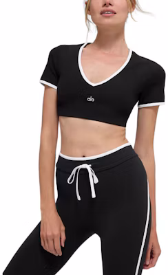 (Women) Alo Yoga Logo V-Neck Cropped T-Shirt Short Sleeve W1500R Buy (Women) Alo Yoga Logo V-Neck Cropped T-Shirt Short Sleeve W1500R