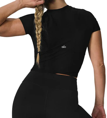 (Women) Alo Yoga Mesh Cropped Tempo Breathable Soft Tee Black Regular Fit W1465R Buy (Women) Alo Yoga Mesh Cropped Tempo Breathable Soft Tee Black Regular Fit W1465R