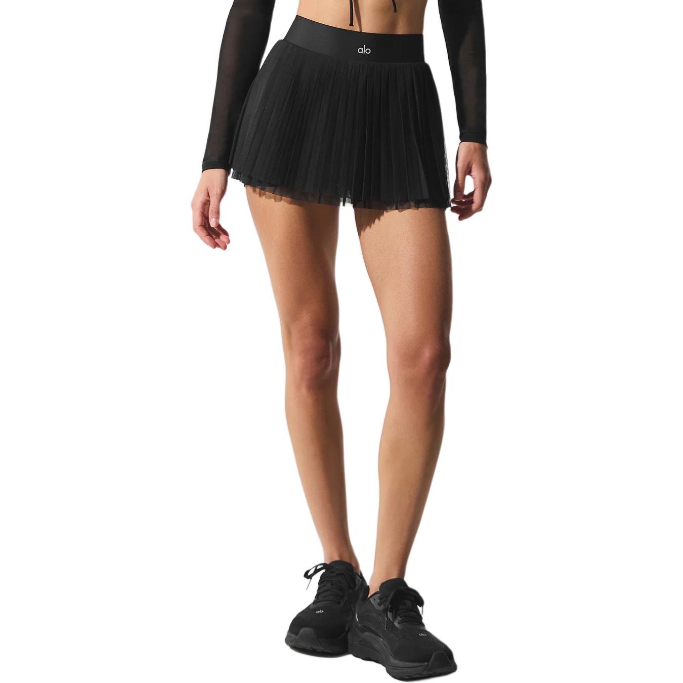 (Women) Alo Yoga Mesh Tennis Skirt with Waist Logo - Women’s Casual Skort. W6441R