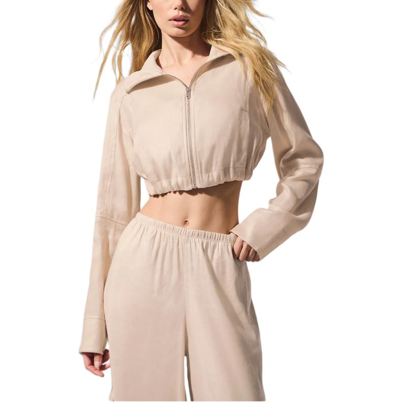 (Women) Alo Yoga Plain Zip-Up Cropped Long Sleeve Jacket. W4680R