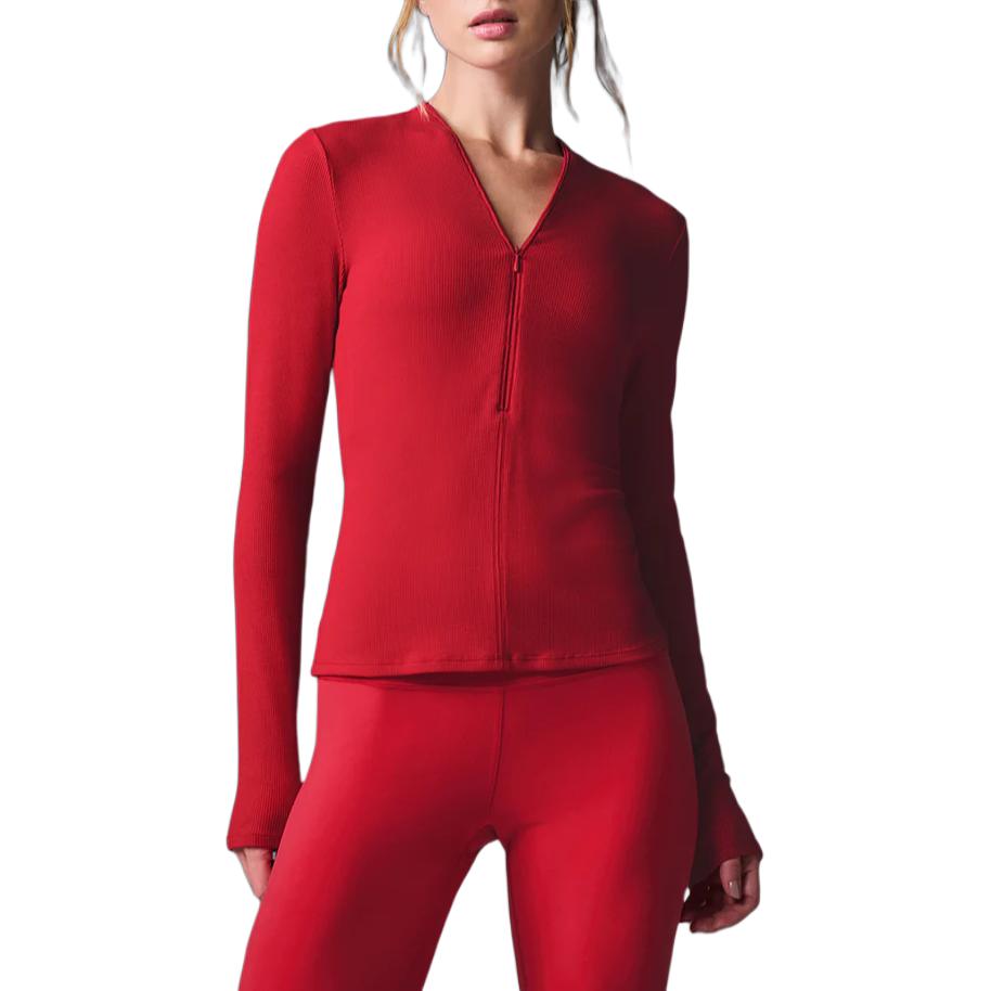 (Women) Alo Yoga Ribbed V-Neck Half-Zip Knit Long Sleeve Top W3869R