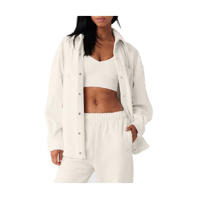 (Women) Alo Yoga Ribbed Velour Mountain Side Shacket Solid Color Loose Jacket Women. W4468R