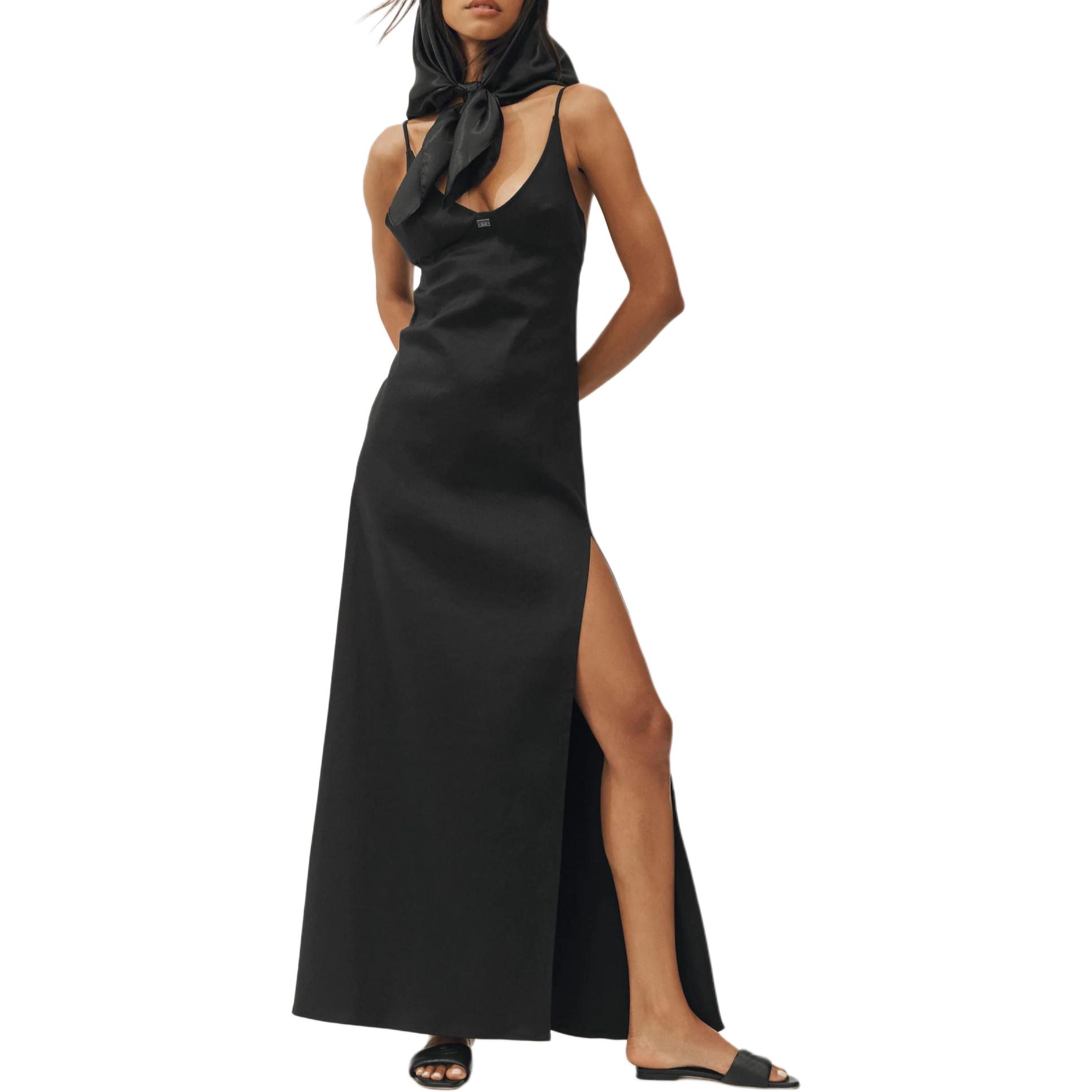 (Women) Alo Yoga Riviera V-Neck Side-Slit Maxi Cami Dress Solid Color. W8401P