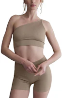 (Women) Alo Yoga Seamless Ribbed Asymmetric Shimmer Bra Tank Sand Color - Activewear W9752R (Women) Alo Yoga Seamless Ribbed Asymmetric Shimmer Bra Tank Sand Color - Activewear W9752R