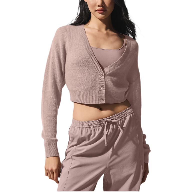 (Women) Alo Yoga Solid Color Button-Up Cashmere Cropped Long Sleeve Sweater W3946R