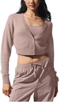 (Women) Alo Yoga Solid Color Button-Up Cashmere Cropped Long Sleeve Sweater W3946R Buy (Women) Alo Yoga Solid Color Button-Up Cashmere Cropped Long Sleeve Sweater W3946R