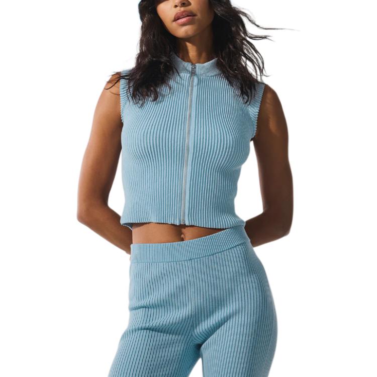 (Women) Alo Yoga Solid Color Zip High-Neck Sleeveless Knit Top W1459R