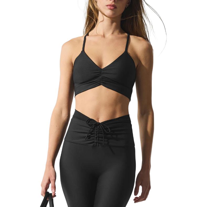 (Women) Alo Yoga Solid Ruched Spaghetti Strap Sleeveless Bra W9845R
