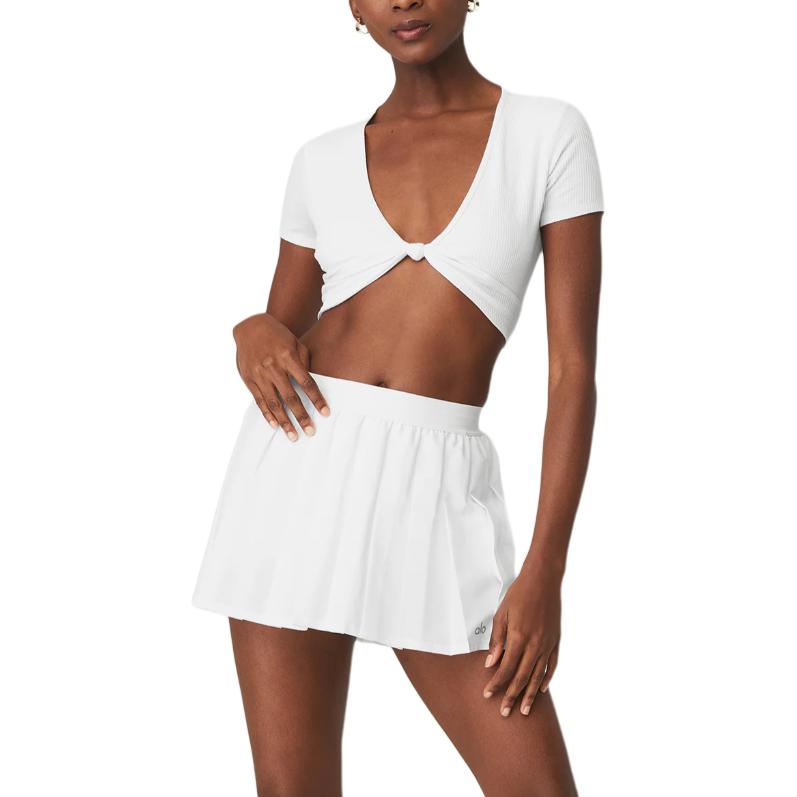 (Women) Alo Yoga Solid Tie-Front Cropped Short-Sleeve T-Shirt. W1417R
